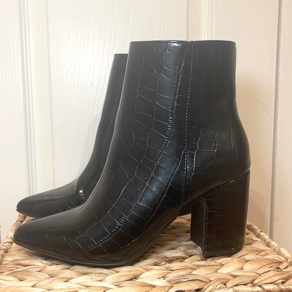 Faux Leather Black Ankle Boots. Size 8.